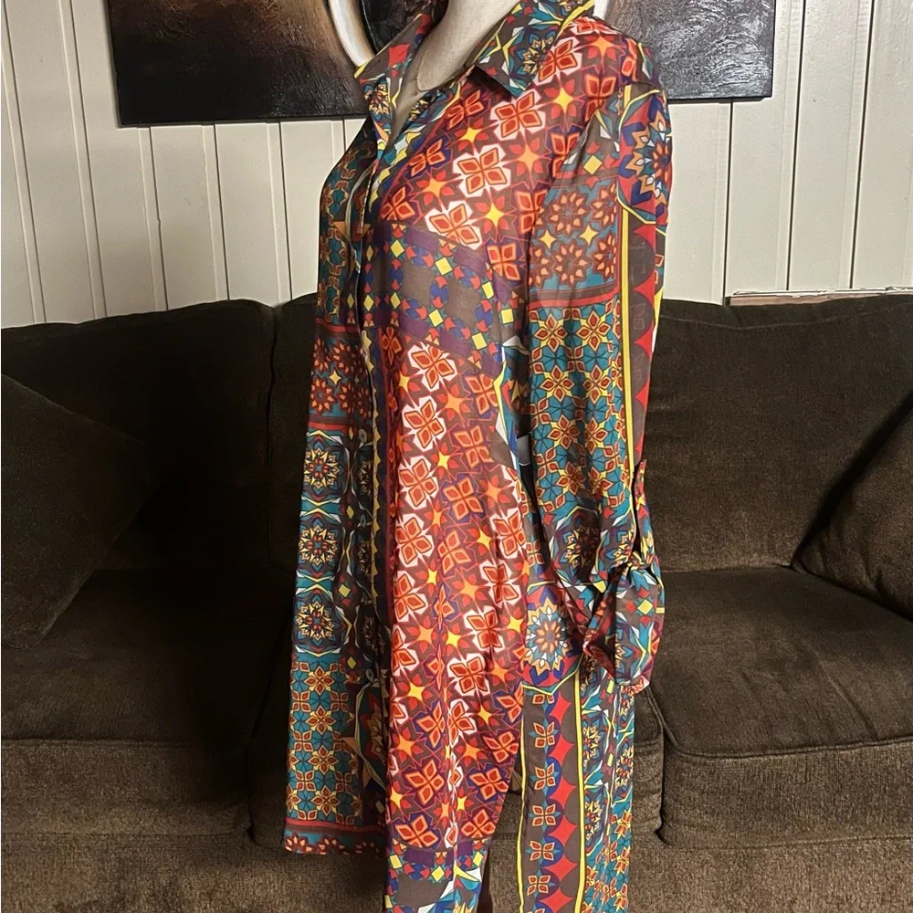 Multiples ~ Medium ~ Vintage ~ Mandala Design ~ Fall Colors ~ Tunic Blouse - Picture 9 of 16